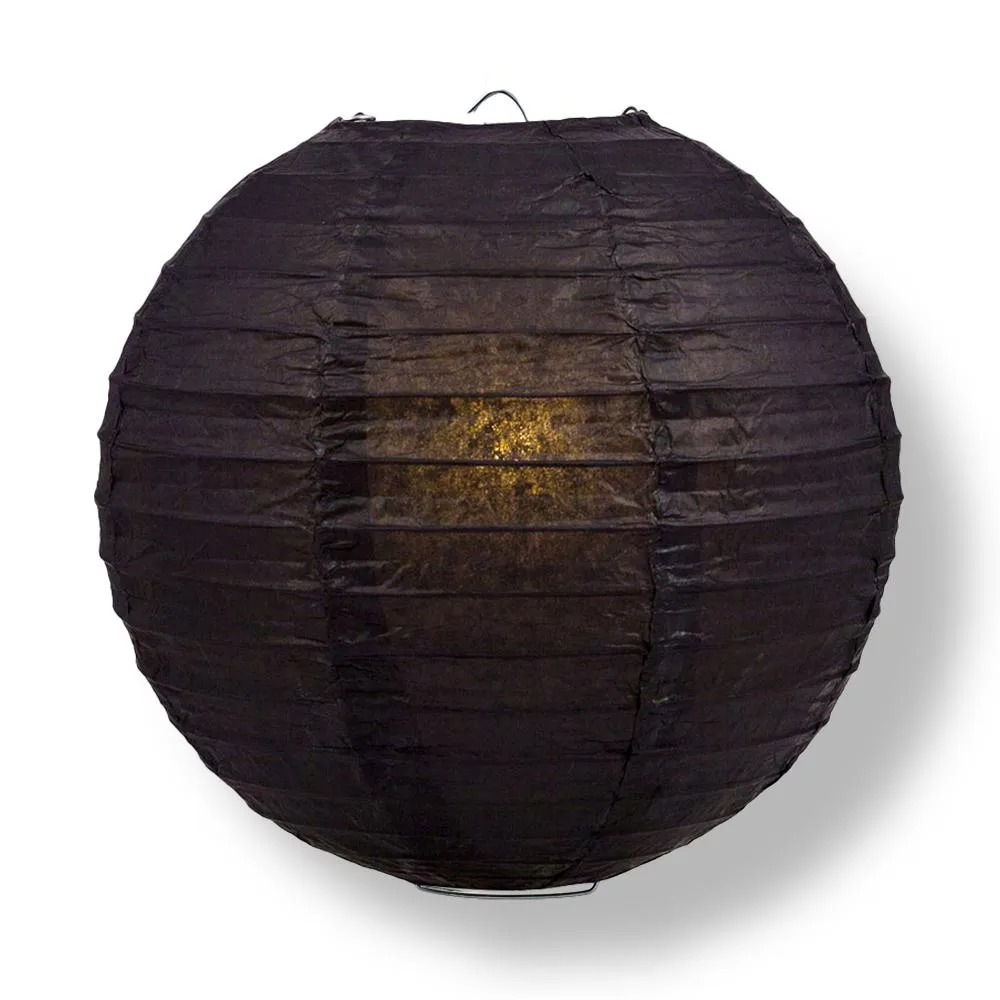 12" Black Round Paper Lantern, Even Ribbing, Chinese Hanging Wedding & Party Decoration