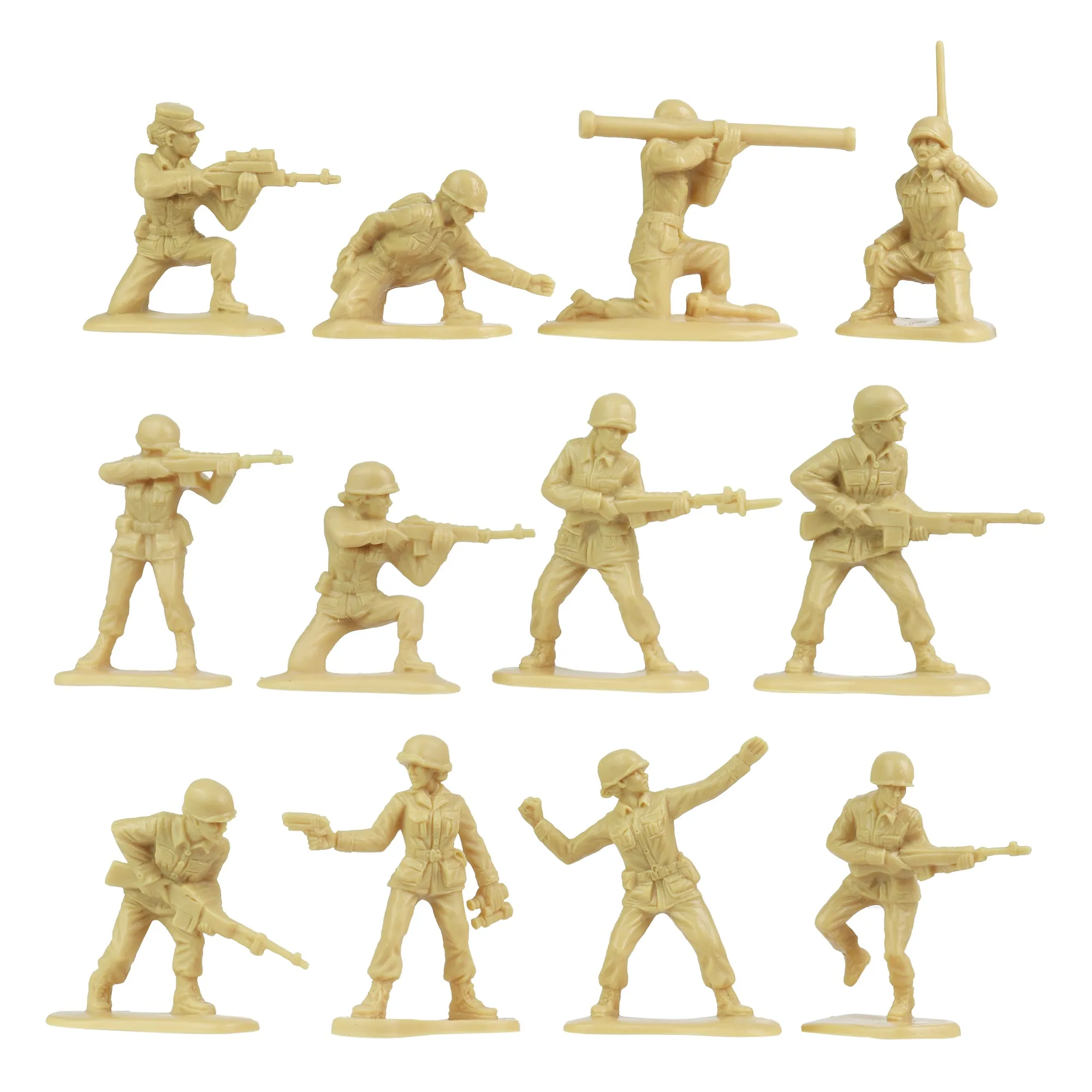 BMC BUCKET of PLASTIC ARMY PEOPLE - Tan vs Green 100pc Soldier Playset - US Made