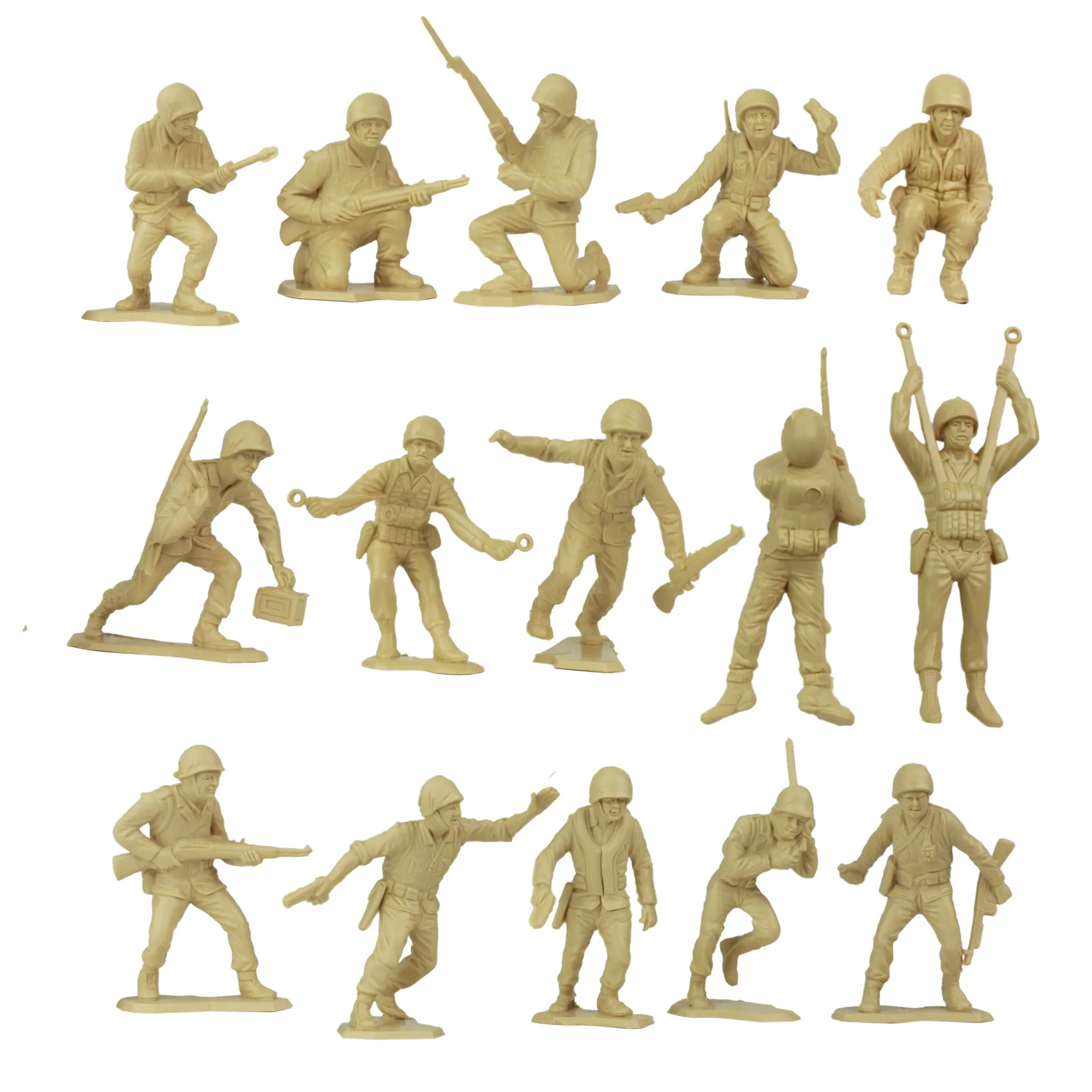 BMC BUCKET of PLASTIC ARMY PEOPLE - Tan vs Green 100pc Soldier Playset - US Made