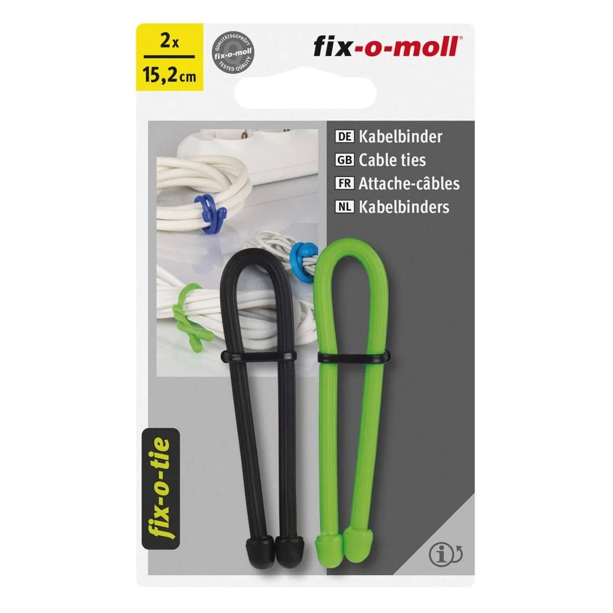 Fix-O-Moll Cable Ties 15,2 cm Black X 1, Light Green X 1