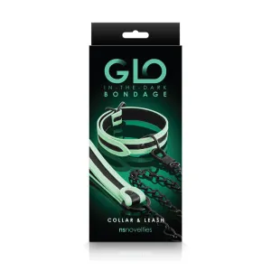 Glo Bondage Collar and Leash - Glow In The Dark