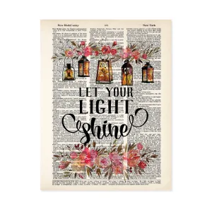 Let Your Light Shine quote with Watercolor Lanterns and Flowers