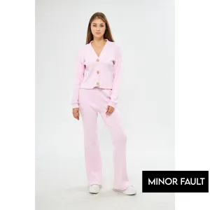 (Minor Fault) Pink Waffle Knit Button Down Cardigan