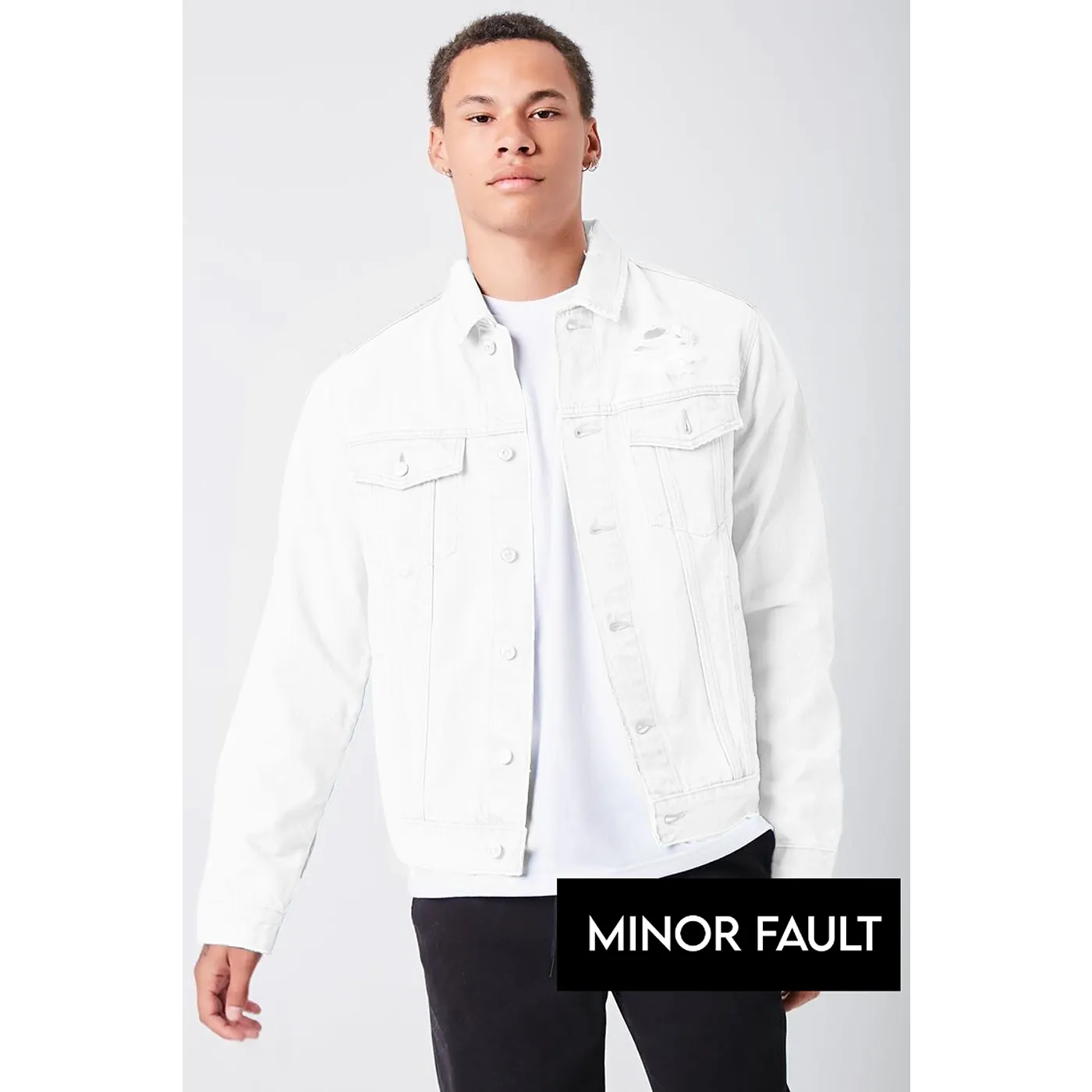 (Minor Fault) White Distressed Denim Jacket