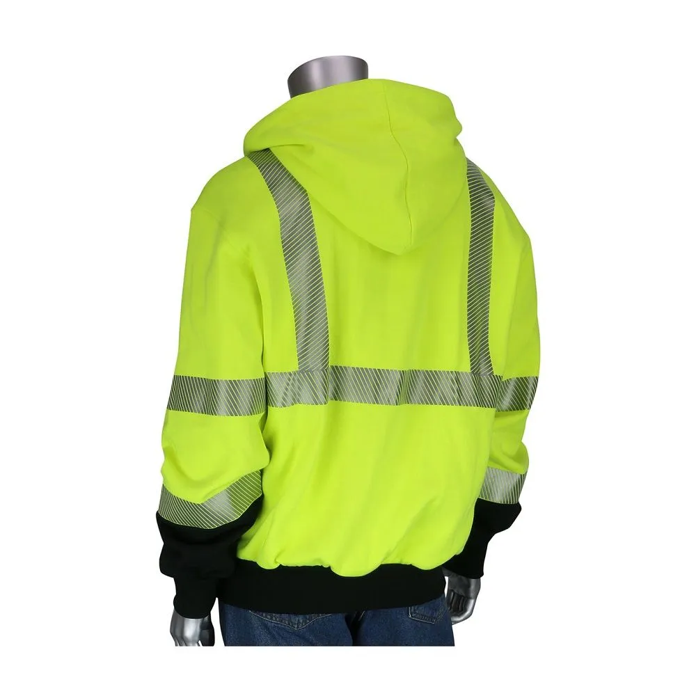 PIP 385-1370FR-LY ANSI Type R Class 3 AR FR Full Zip Hooded Sweatshirt, Hi Vis Yellow, 1 Each