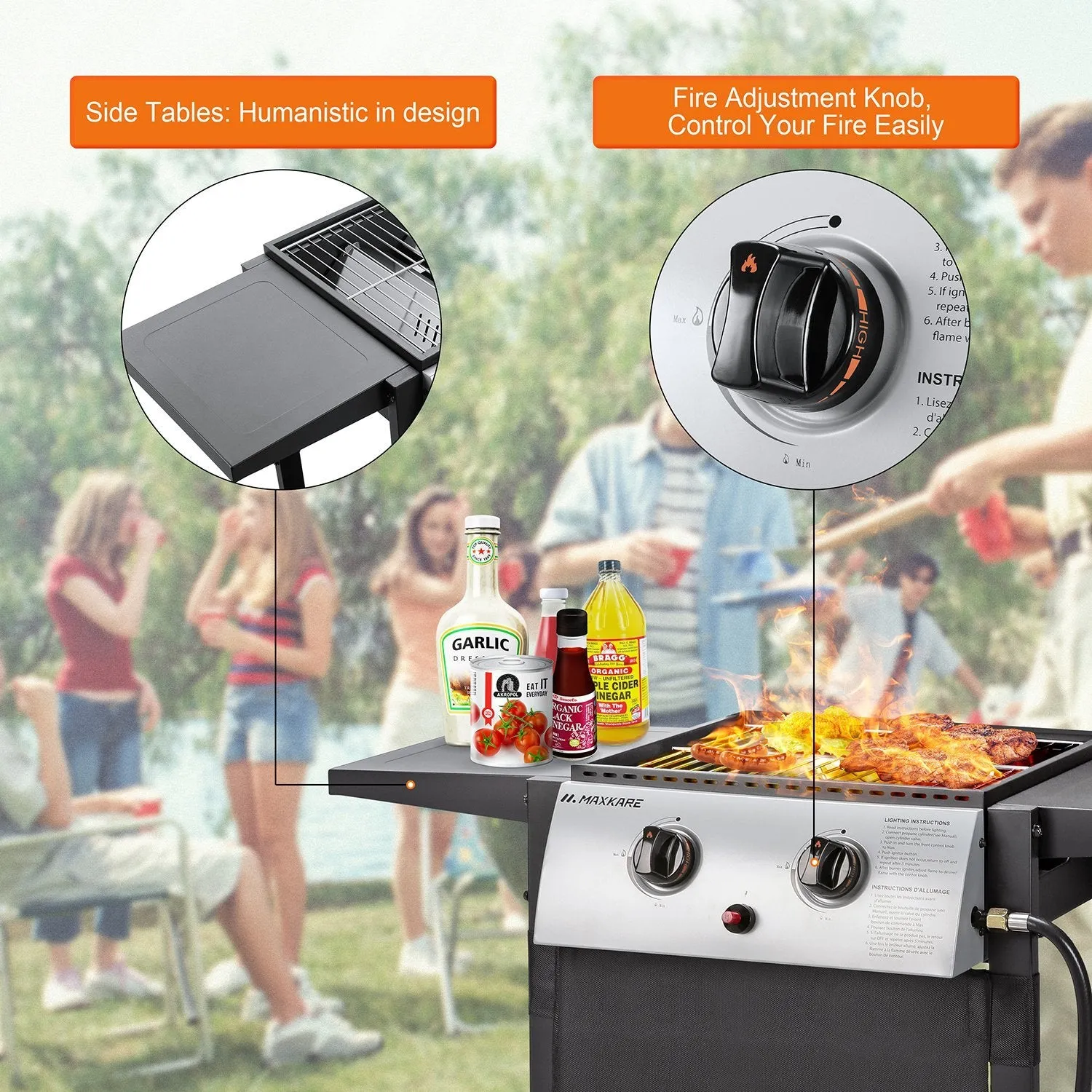 Propane Grill Outdoor Flat Top Gas Grill Griddle with 2 Burners for Outdoor Cooking and Camping