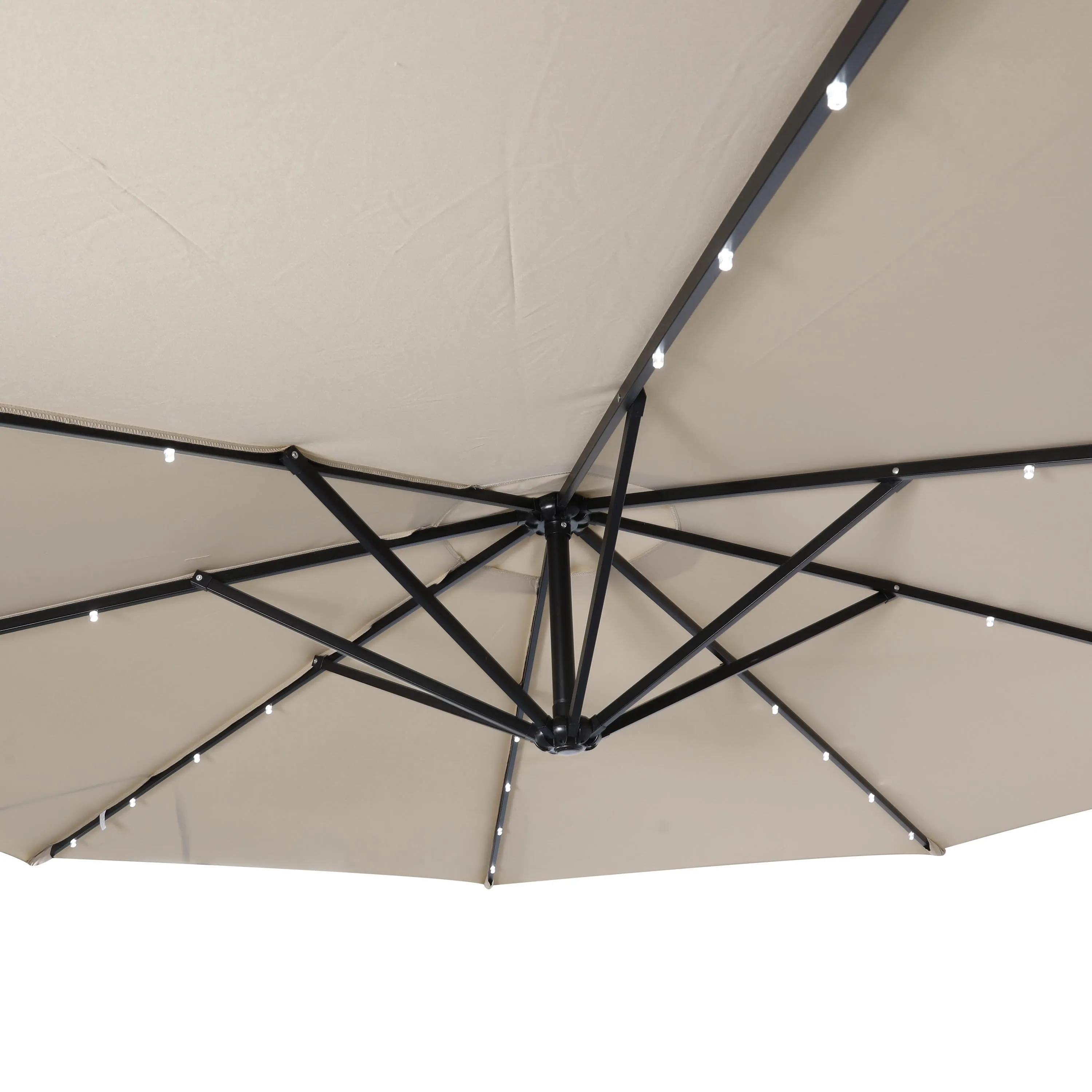 Sedona Commercial Grade 10ft Round Solar LED Cantilever Umbrella with Easy Lift and Tilt Function, Built in Cross Base