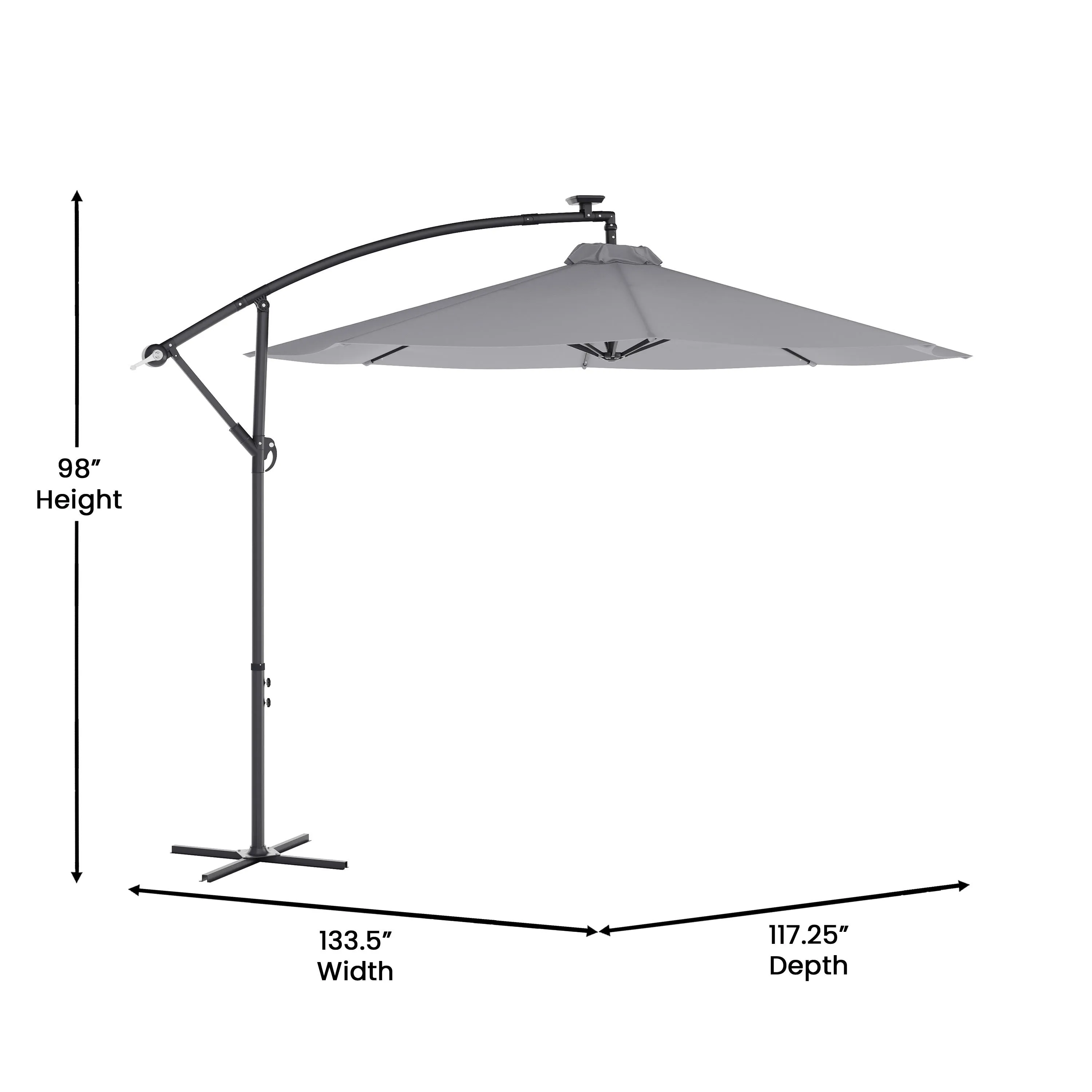 Sedona Commercial Grade 10ft Round Solar LED Cantilever Umbrella with Easy Lift and Tilt Function, Built in Cross Base