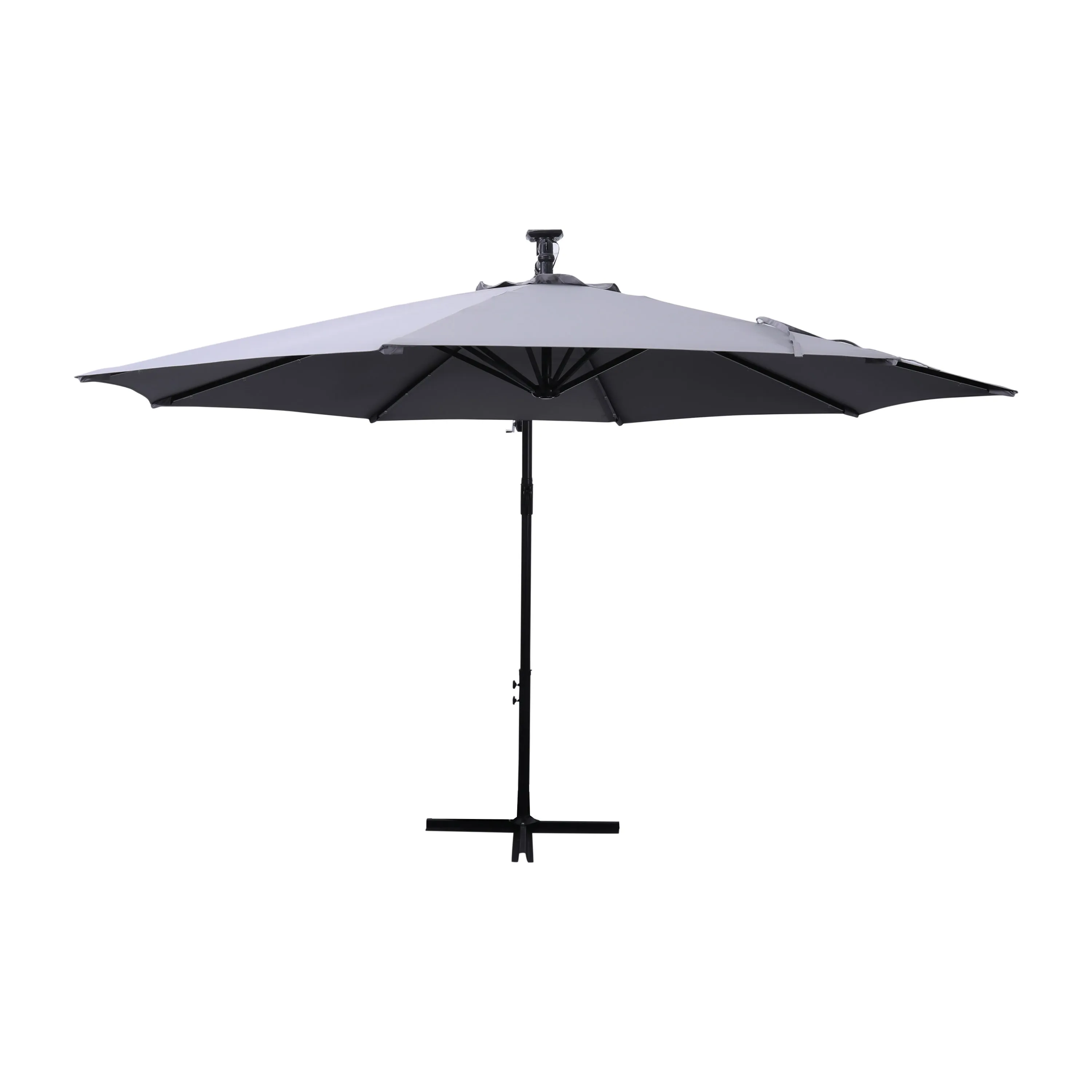 Sedona Commercial Grade 10ft Round Solar LED Cantilever Umbrella with Easy Lift and Tilt Function, Built in Cross Base