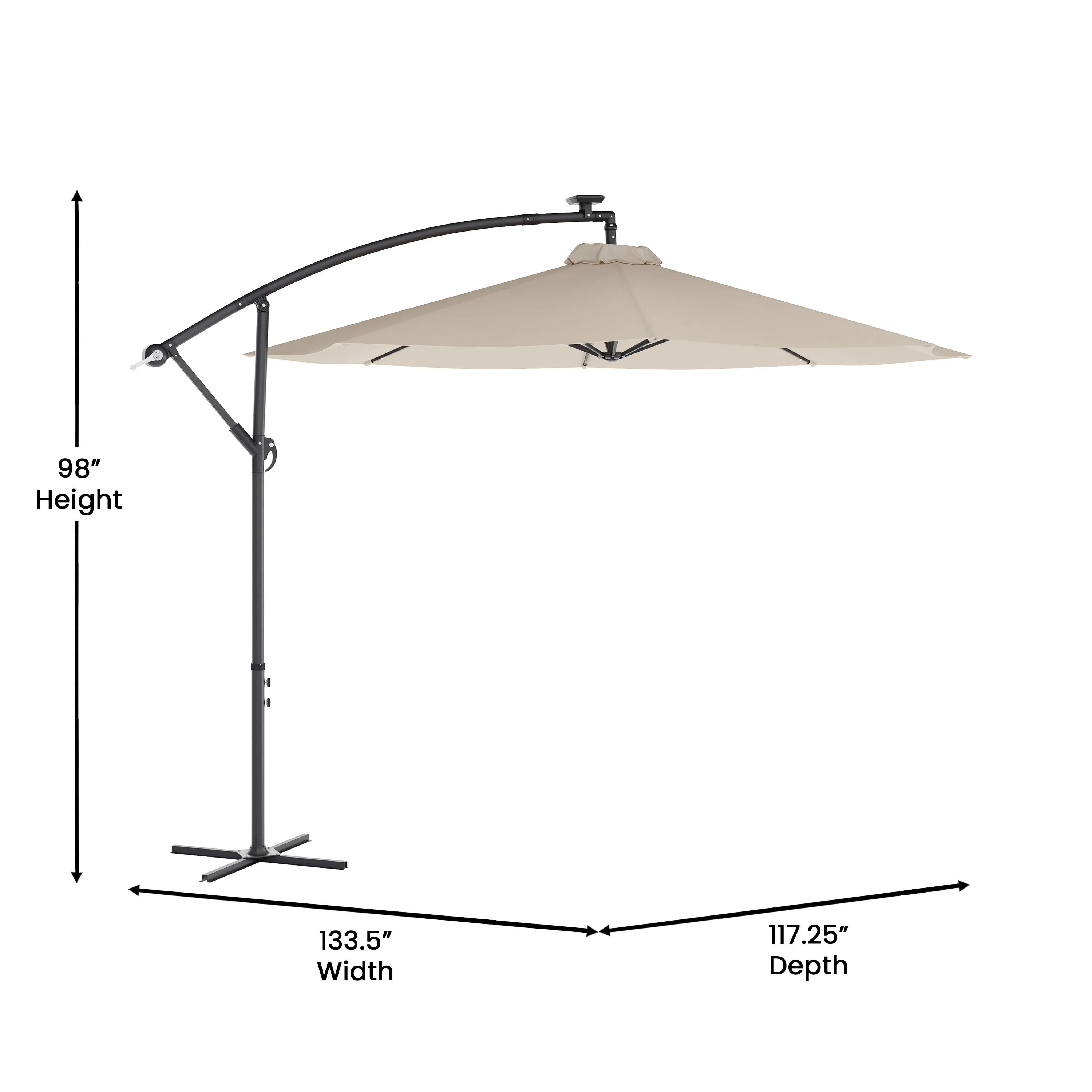 Sedona Commercial Grade 10ft Round Solar LED Cantilever Umbrella with Easy Lift and Tilt Function, Built in Cross Base