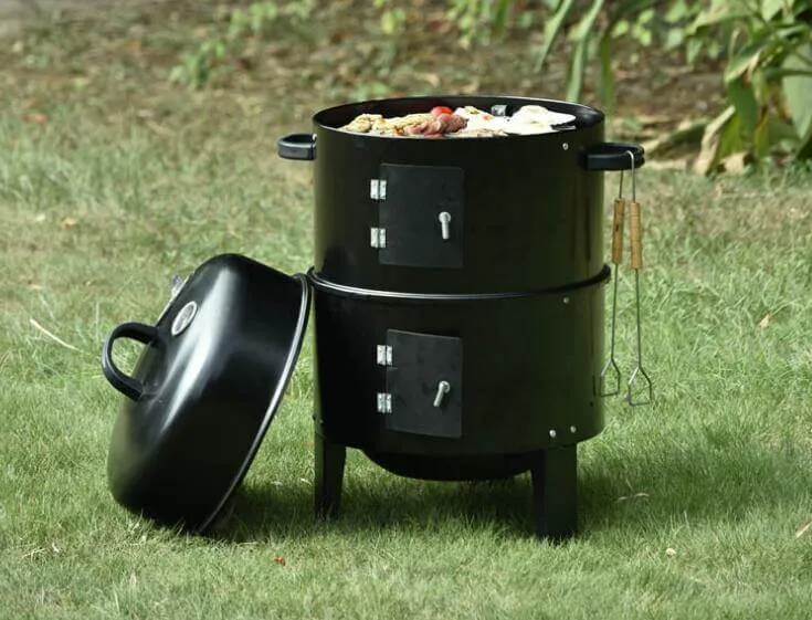 Smoker BBQ Round Stackable Grill with Lid