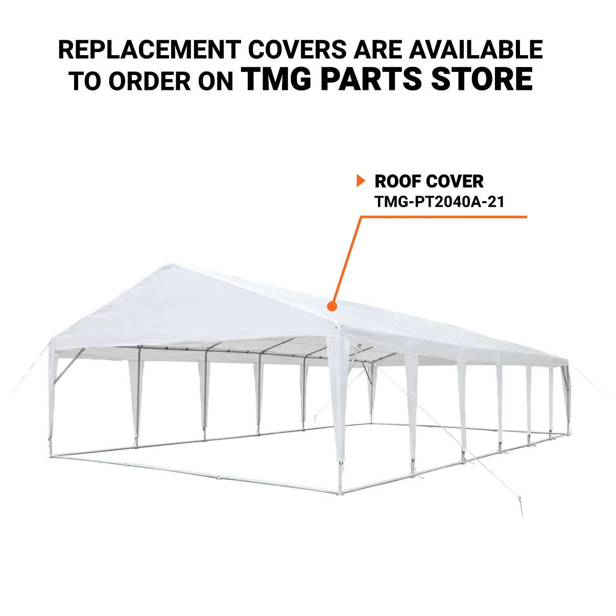 TMG Industrial 20' x 40' Heavy Duty Outdoor Party Tent, PE tarpaulin fabric, 6’6” Overhead, 10’ Peak Ceiling, TMG-PT2040A