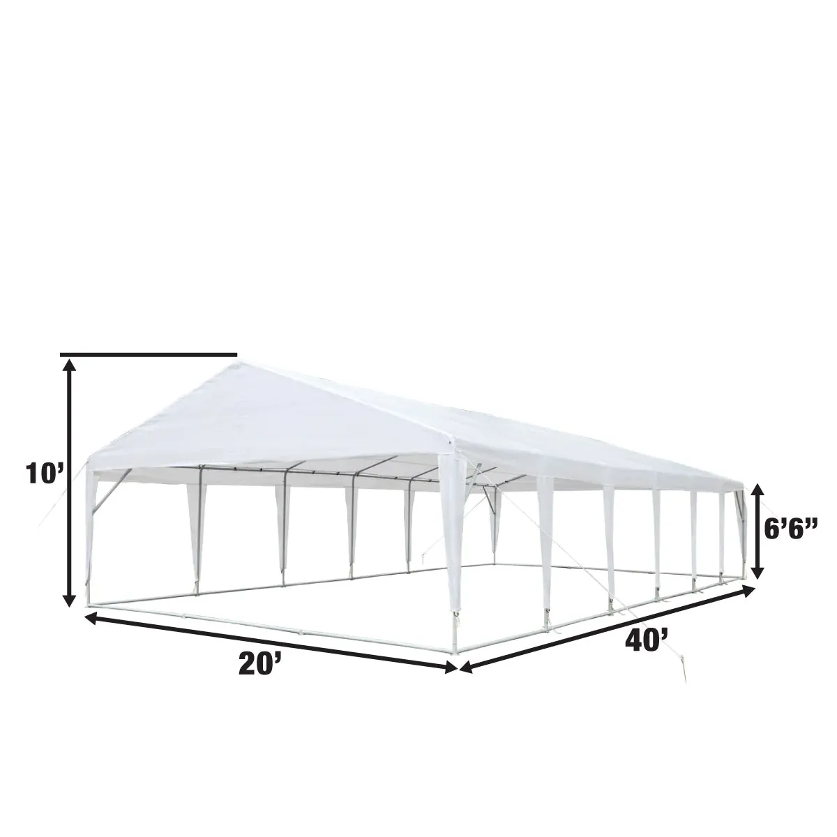 TMG Industrial 20' x 40' Heavy Duty Outdoor Party Tent, PE tarpaulin fabric, 6’6” Overhead, 10’ Peak Ceiling, TMG-PT2040A